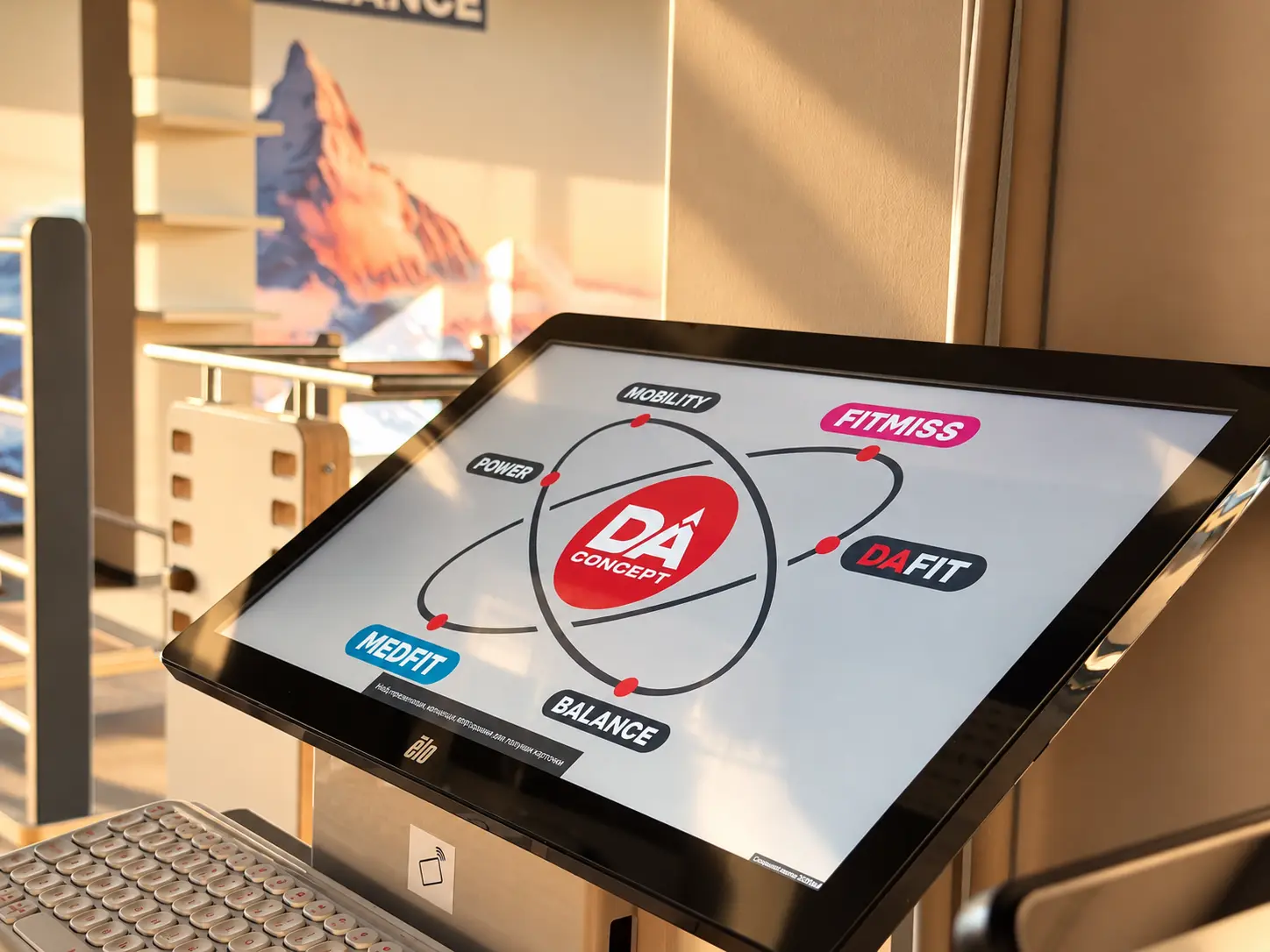 Bildschirm mit dem DA-Ökosystem: Fitmiss, Mobility, Balance