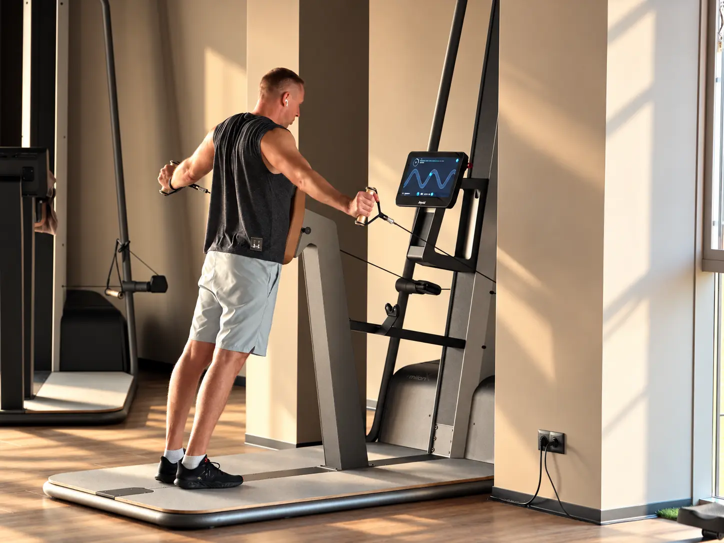 Training am Kabelzuggerät mit Bildschirm